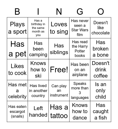 Get to Know Someone Bingo Card