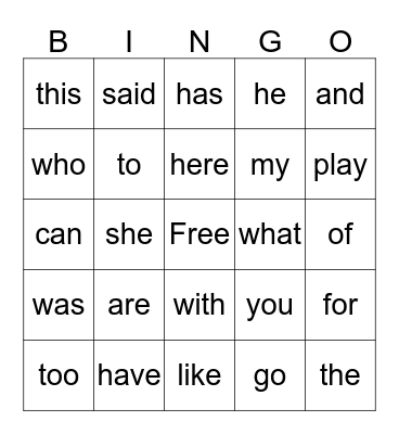 Taylor's Sight Words Bingo Card