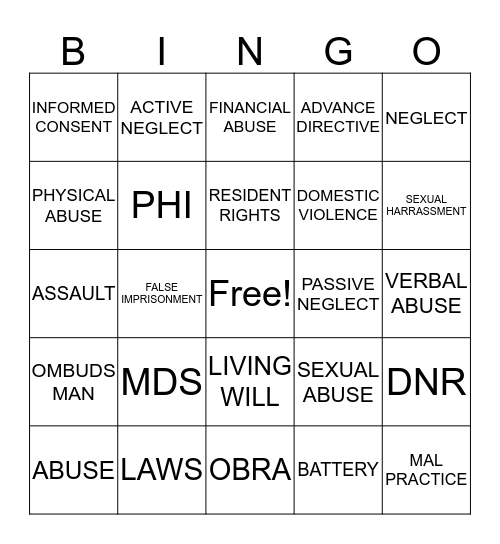 LEGAL AND ETHICAL ISSUES Bingo Card
