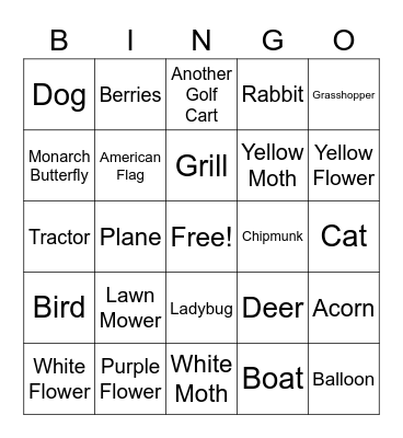 Golf Cart Ride Bingo Card