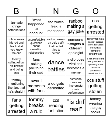 dsmp vidcon Bingo Card