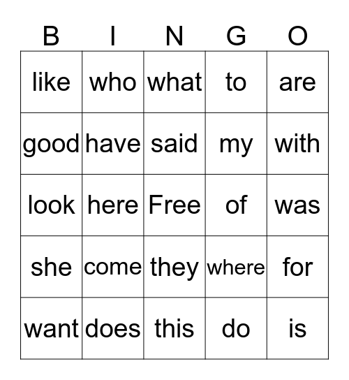 Taylor's Sight Words Bingo Card