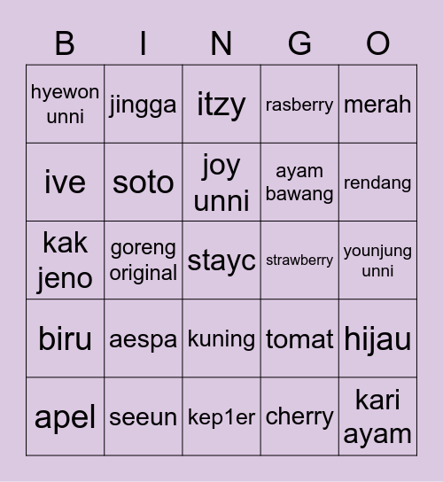 Bingo Julia unni Bingo Card