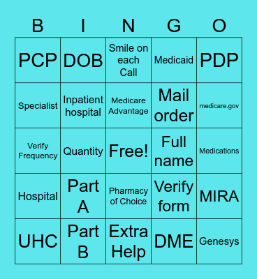 Medicare Bingo Card