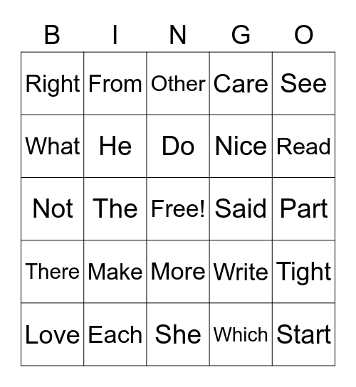 Sight Word Bingo - 1 Bingo Card