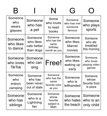 Human Bingo Card