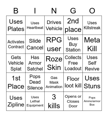 Warzone Bingo Solos Bingo Card