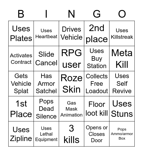 Warzone Bingo Solos Bingo Card