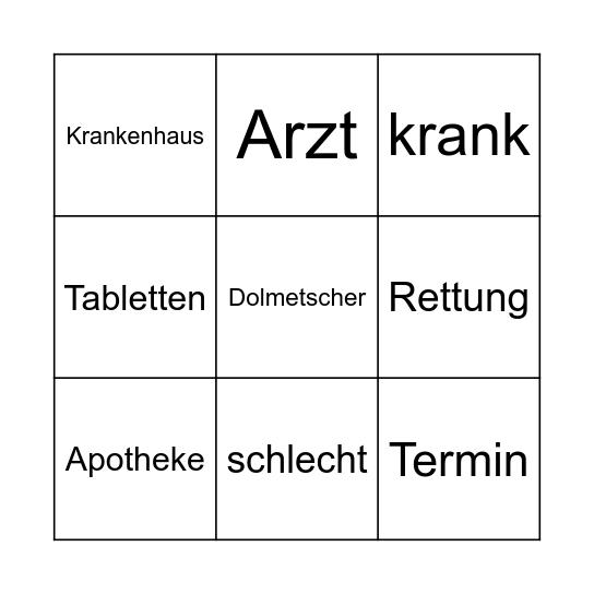 Thema: Arzt Bingo Card