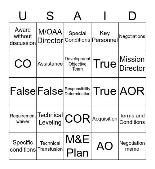 USAID Bingo Card