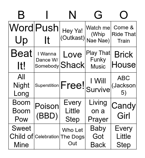 Dana's Birthday DJ Bingo Card