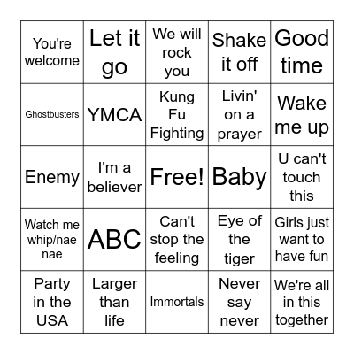 Name that Tune Bingo Card
