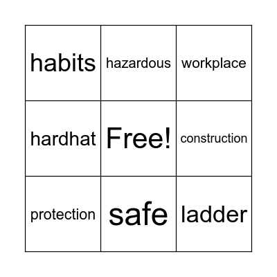 Safety Bingo Card