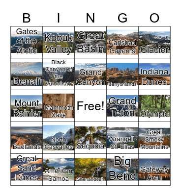 National Park Bingo Card