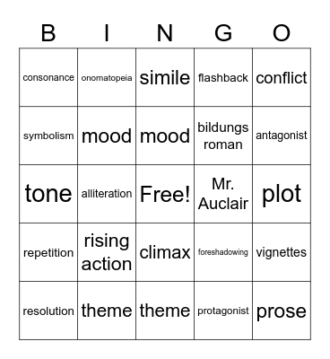 Literary Terms Bingo Card