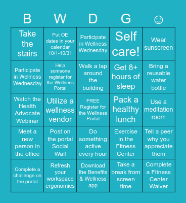 Wellness Wednesday Bingo Card