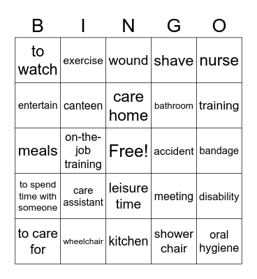 care assistant Bingo Card