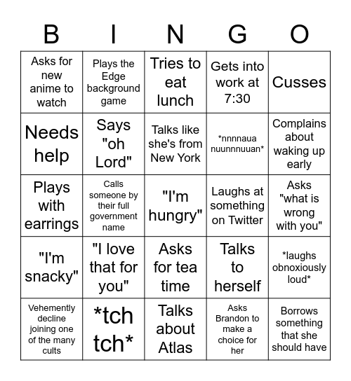 ALEXIS Bingo Card