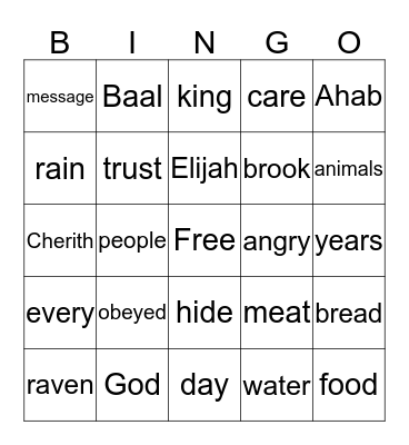 Elijah Obeyed God Bingo Card