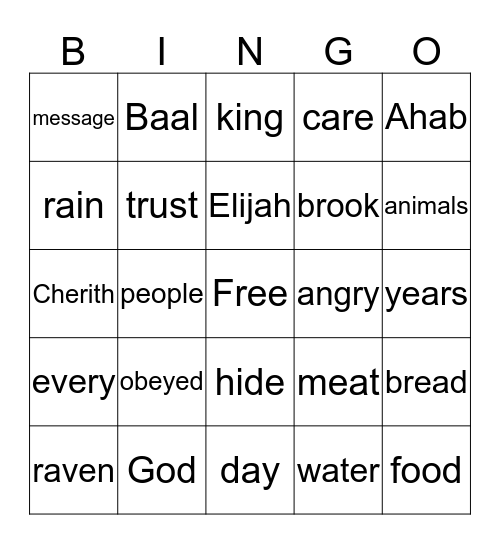 Elijah Obeyed God Bingo Card
