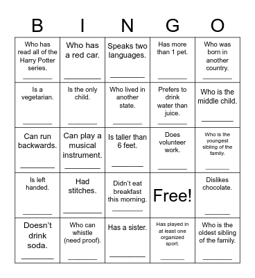 Find Someone Who... Bingo Card