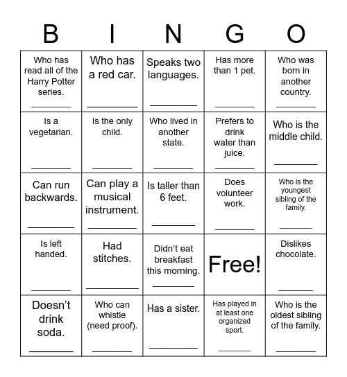 Find Someone Who... Bingo Card
