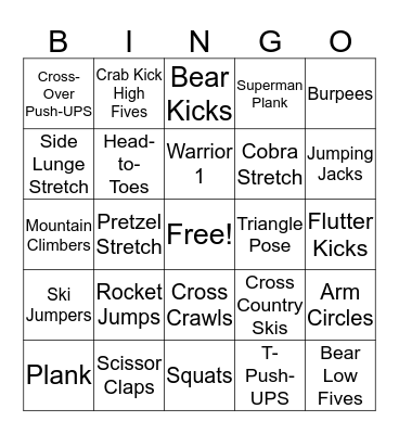 Health-Related Fitness Bingo Card