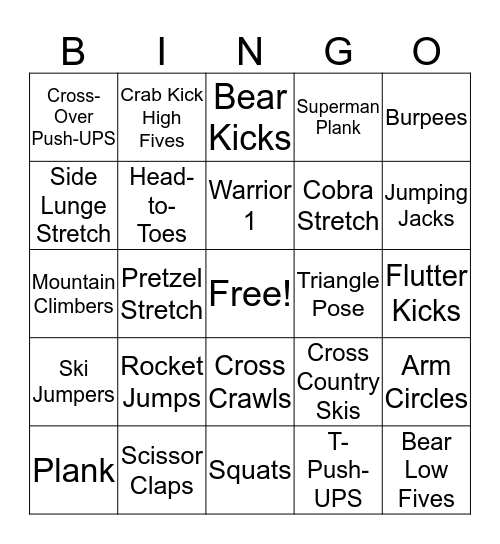 Health-Related Fitness Bingo Card