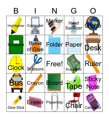 School Bingo Card