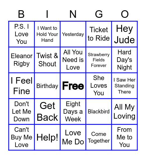 THE BEATLES Bingo Card