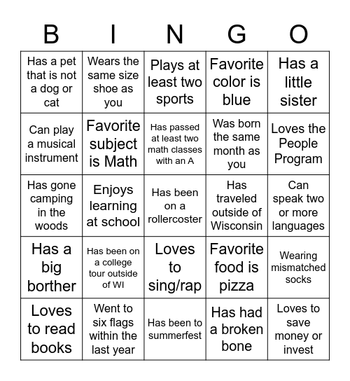 Getting to Know YOU Bingo Card