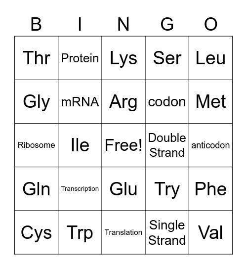 Codon Bingo Card