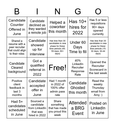 Recruiter Bingo Card