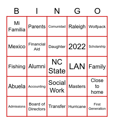 Latinx Alumni Network Bingo Card