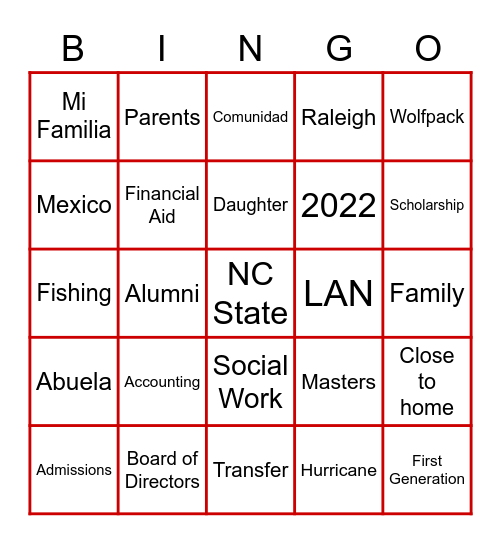 Latinx Alumni Network Bingo Card