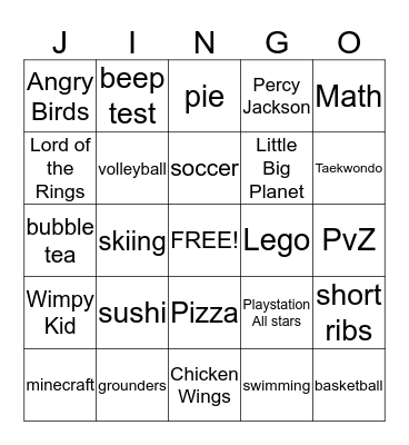 JINGO Bingo Card