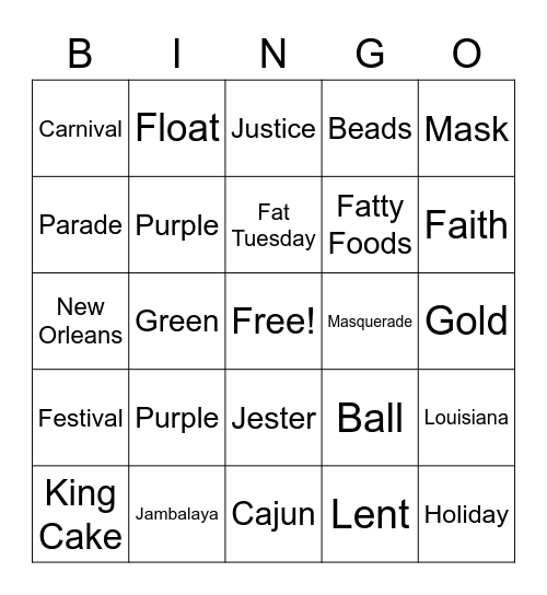 Mardi Gras Bingo Card