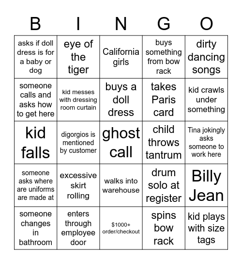 work bingo Card