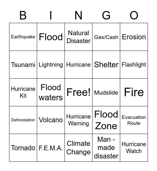 Disasters Bingo Card
