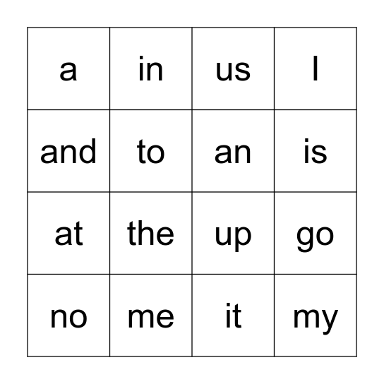 Sight Word Bingo Card