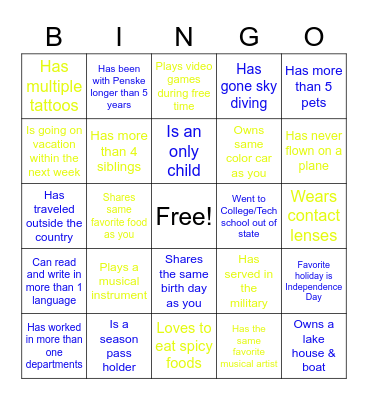 GET TO KNOW YOUR TEAM Bingo Card