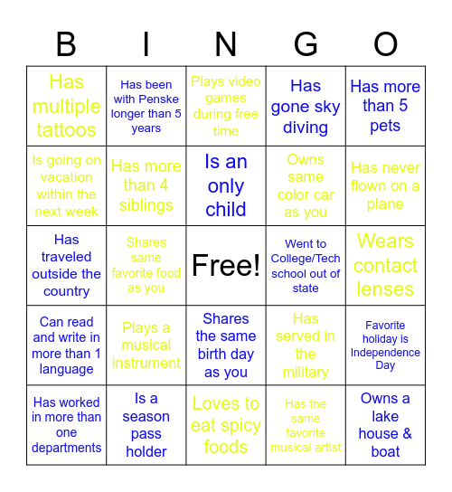 GET TO KNOW YOUR TEAM Bingo Card