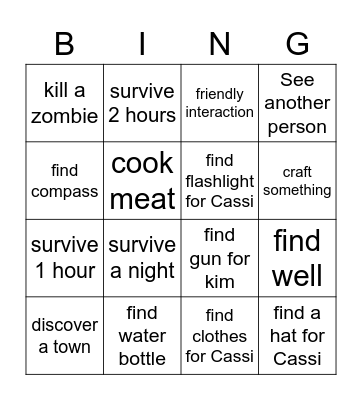 DayZ Bingo Card
