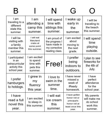 Summer Bingo Card