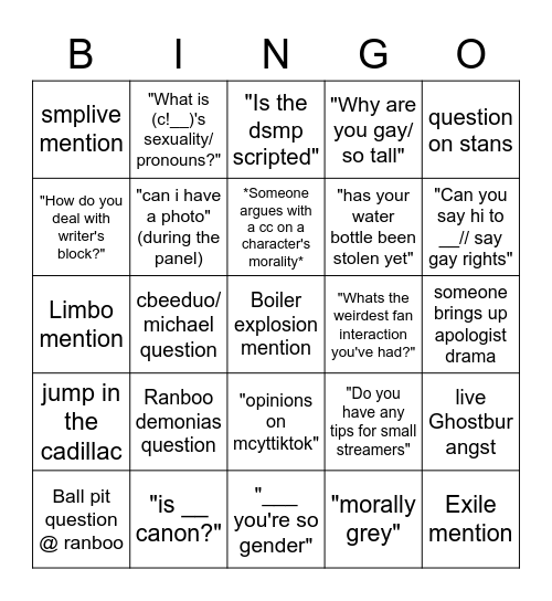 The DSMP Panel Bingo Card