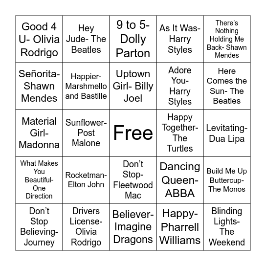 Camp UMLY Music Bingo Card