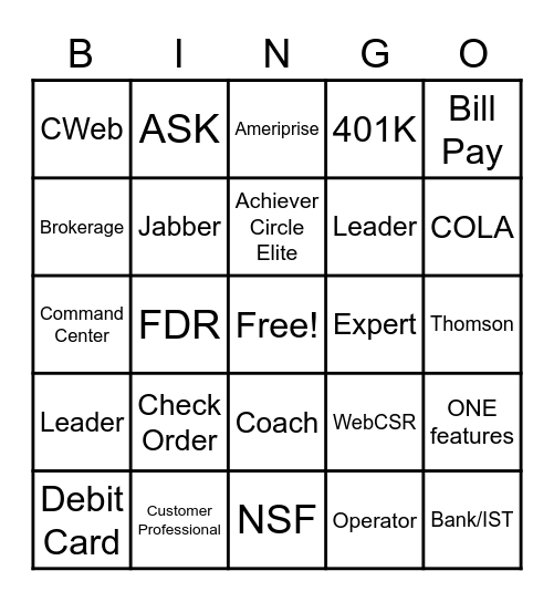 Team Building Bingo Card