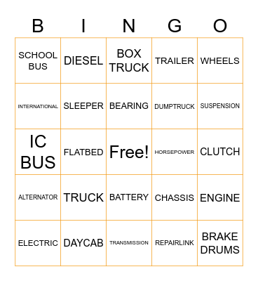 TRUCK SALES AND SERVICE, INC. BINGO Card