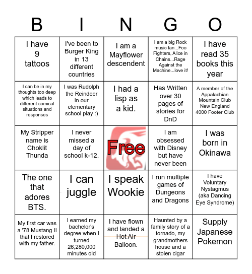 Fun Fact Bingo Card