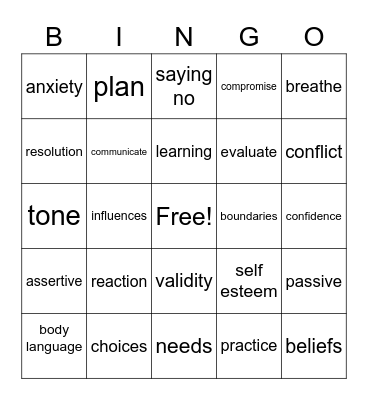 Assertiveness Bingo Card